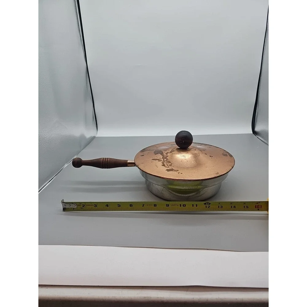 Beautiful Vintage Copper Chafing Dish Wood Handle Pan Only